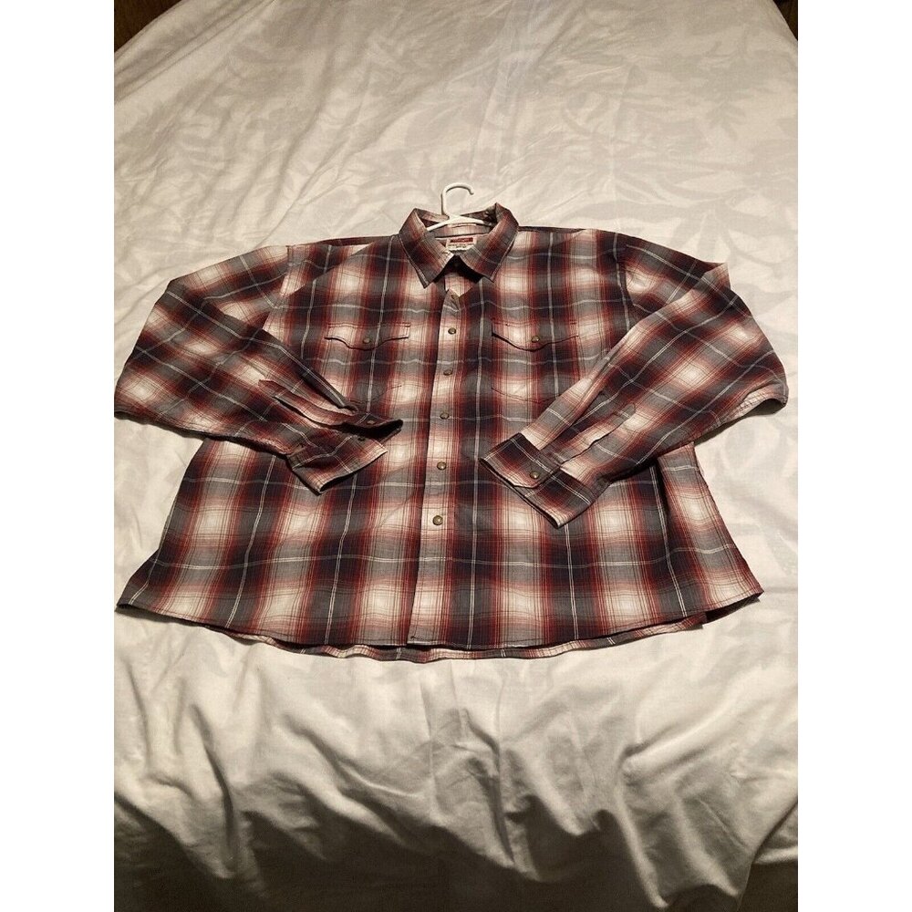 WRANGLER Mens Flex for Comfort Western Plaid Shirt Red, Blue, White - 3XL